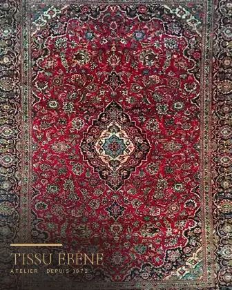 Tapis Kashan 1920 après restauration — zones trouées reprises